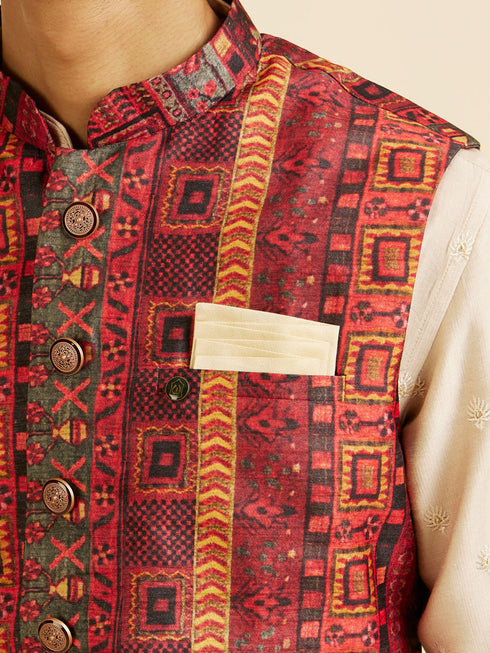 Manyavar Rust Aztec Inspired Print Nehru Jacket