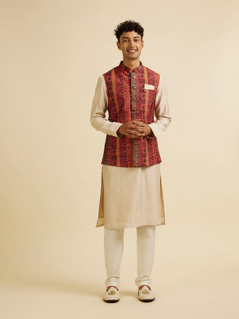 Manyavar Rust Aztec Inspired Print Nehru Jacket
