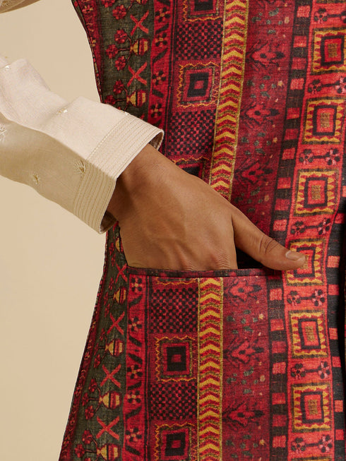 Manyavar Rust Aztec Inspired Print Nehru Jacket