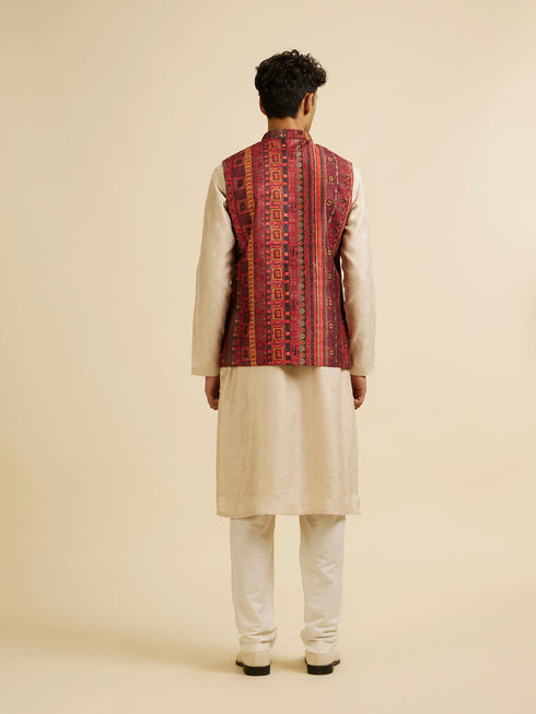 Manyavar Rust Aztec Inspired Print Nehru Jacket