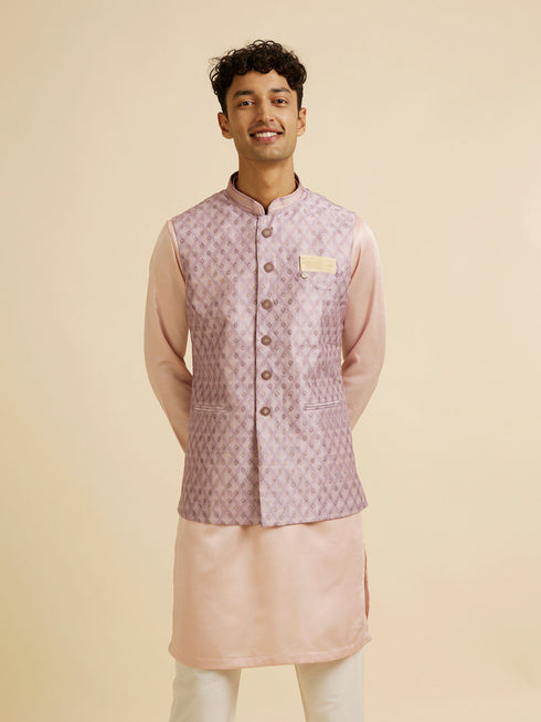 Manyavar Dusty Pink Buta Jaal Print Nehru Jacket