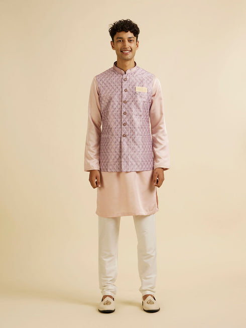 Manyavar Dusty Pink Buta Jaal Print Nehru Jacket