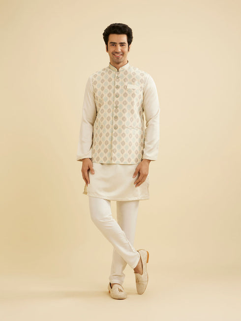 Manyavar Light Cream Conch Shell Motifs Nehru Jacket