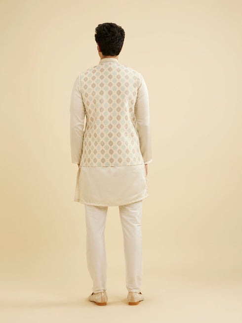 Manyavar Light Cream Conch Shell Motifs Nehru Jacket