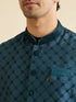 Manyavar Teal Blue Floral Jaal Nehru Jacket with Sequin Work
