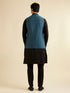Manyavar Teal Blue Floral Jaal Nehru Jacket with Sequin Work