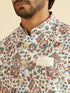 Manyavar Beige Bel Buti Print Nehru Jacket