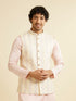 Manyavar Cream Beige Ogee Jaal Patterned Jacket with Mirror Work