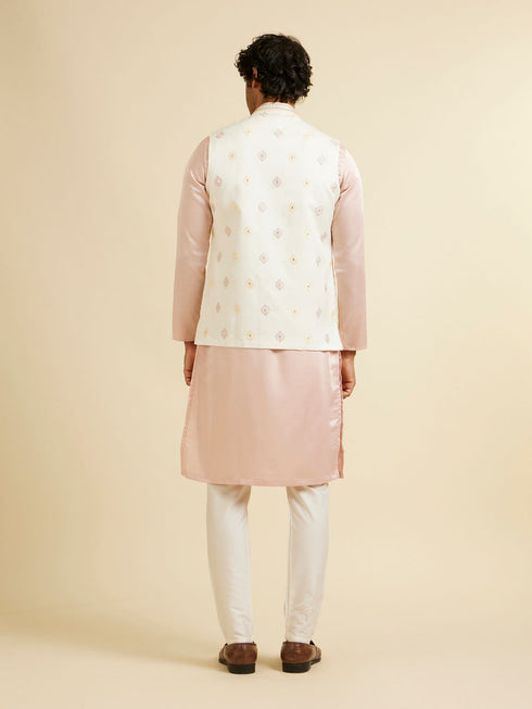 Manyavar Cream Beige Ogee Jaal Patterned Jacket with Mirror Work