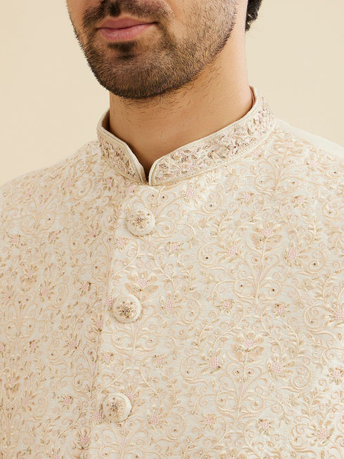 Manyavar Exquisite Cream Nehru Jacket