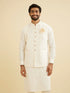 Manyavar Ivory Cream Linear Patterned Nehru Jacket
