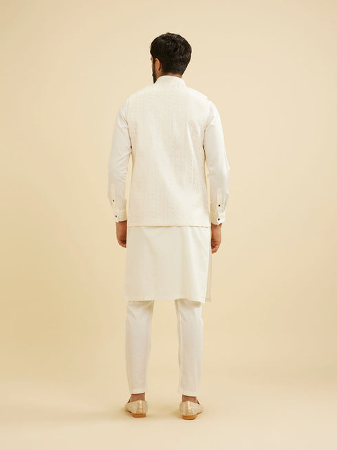 Manyavar Ivory Cream Linear Patterned Nehru Jacket