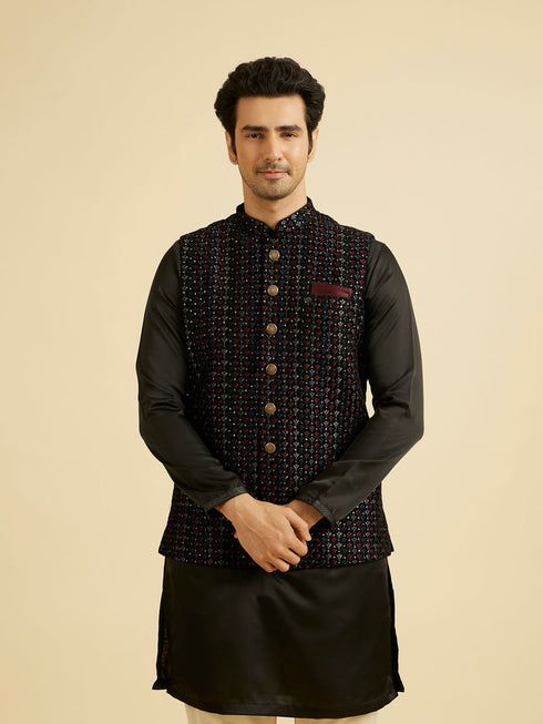 Manyavar Black Velvet Extravagant Nehru Jacket