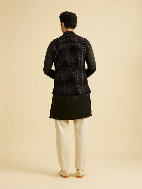 Manyavar Black Velvet Extravagant Nehru Jacket