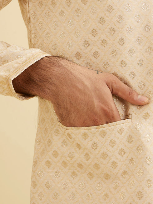 Manyavar Soft Beige Floral Buta Jaal Patterned Nehru Jacket