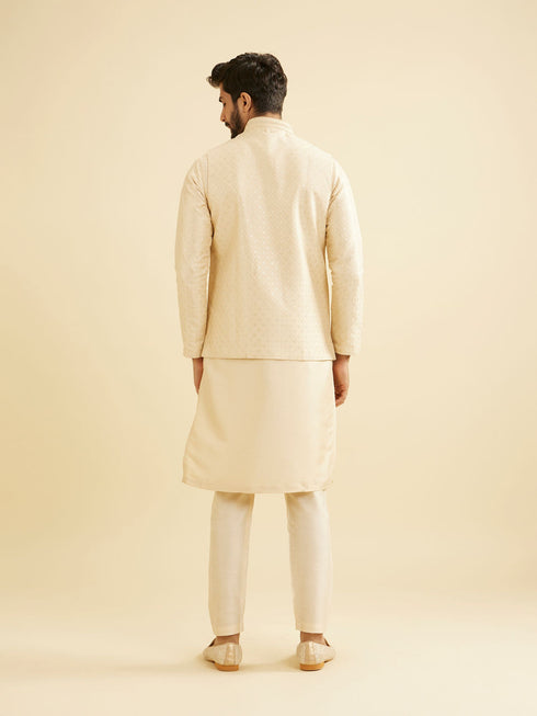 Manyavar Soft Beige Buta Jaal Patterned Jacket with Patra Work