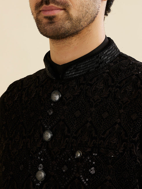 Manyavar Dark Blue Sequinned Nehru Jacket