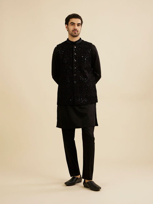 Manyavar Dark Blue Sequinned Nehru Jacket