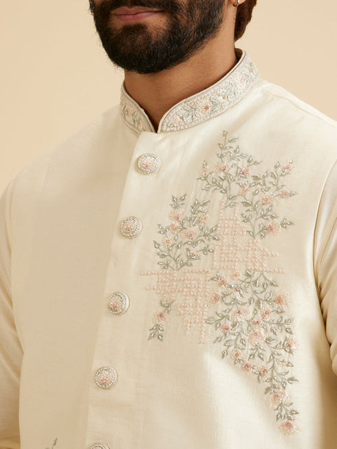 Manyavar Majestic Warm White Nehru Jacket