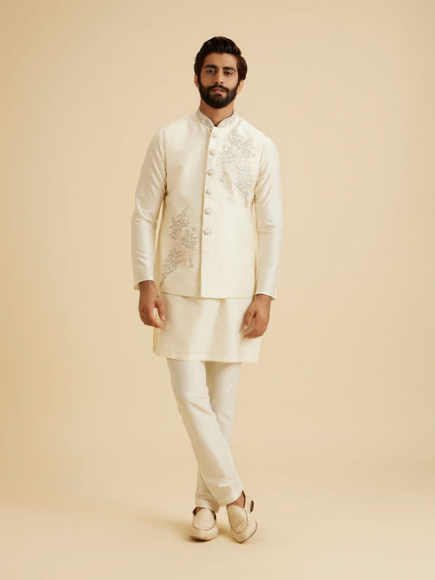 Manyavar Majestic Warm White Nehru Jacket