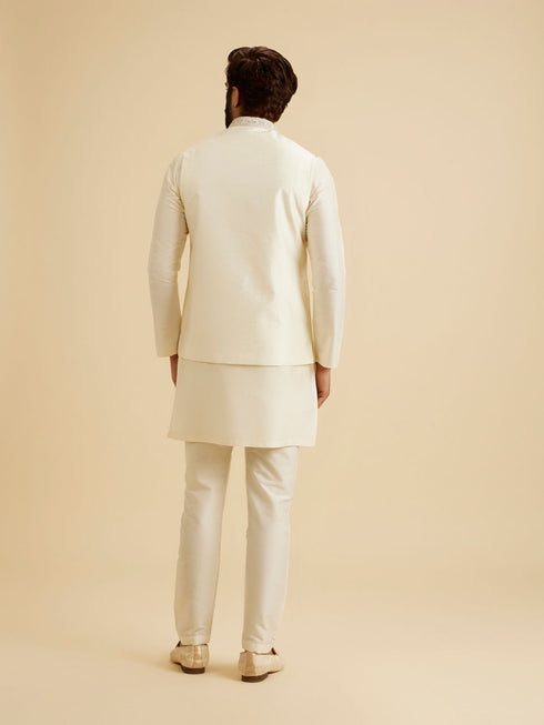 Manyavar Majestic Warm White Nehru Jacket