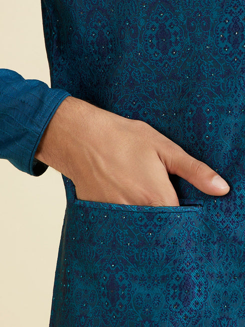 Manyavar Teal Blue Glamour Nehru Jacket