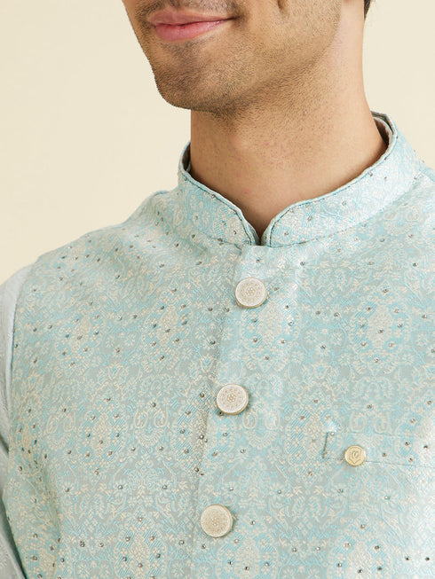 Manyavar Captivating Blue Brocade Nehru Jacket