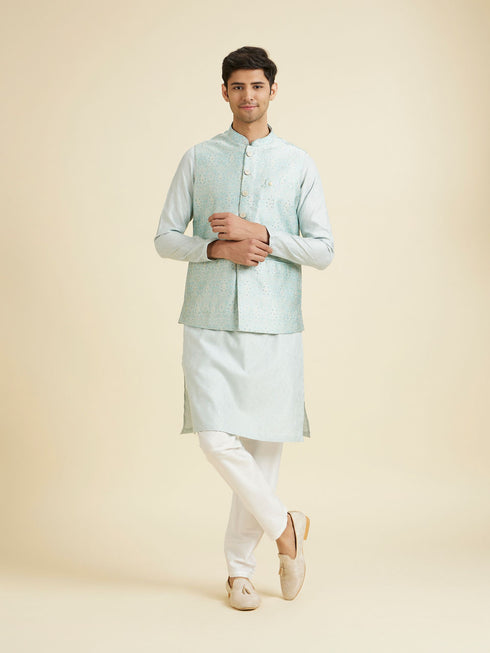 Manyavar Captivating Blue Brocade Nehru Jacket