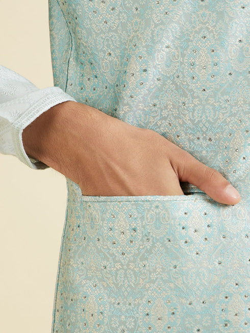 Manyavar Captivating Blue Brocade Nehru Jacket