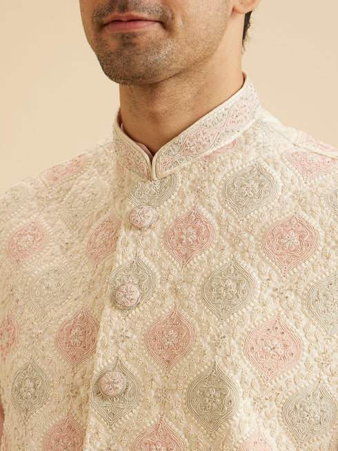 Manyavar Cream Elegance Nehru Jacket