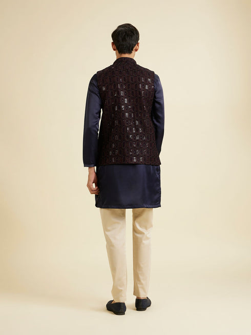 Manyavar Wine Velvet Elegance Nehru Jacket