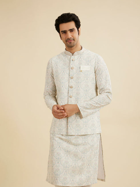 Manyavar Pista Green Paisley Patterned Jacket with Sequin Work