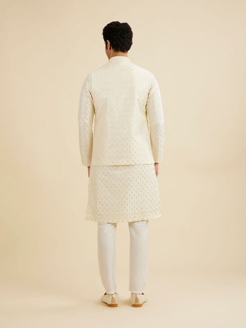 Manyavar Warm White Diamond String Patterned Nehru Jacket