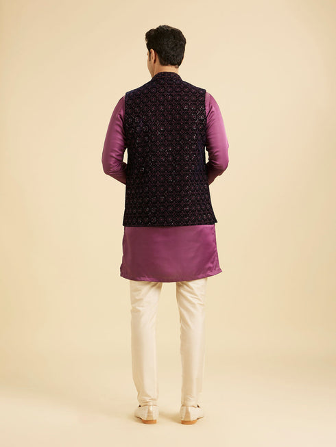Manyavar Dark Blue Velvet Nehru Jacket
