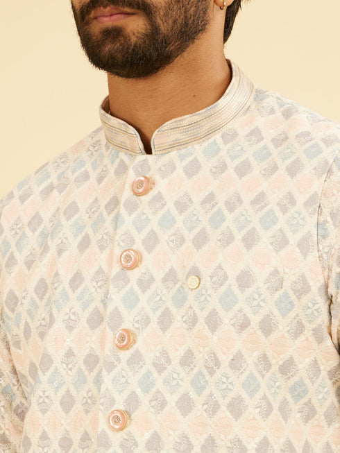 Manyavar Cream Cotton Nehru Jacket