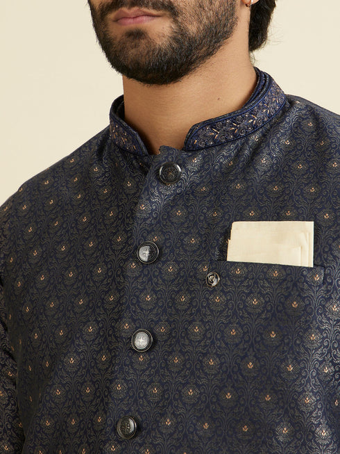 Manyavar Royal Dark Blue Nehru Jacket