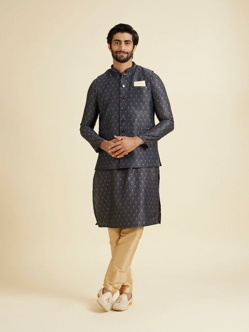 Manyavar Royal Dark Blue Nehru Jacket