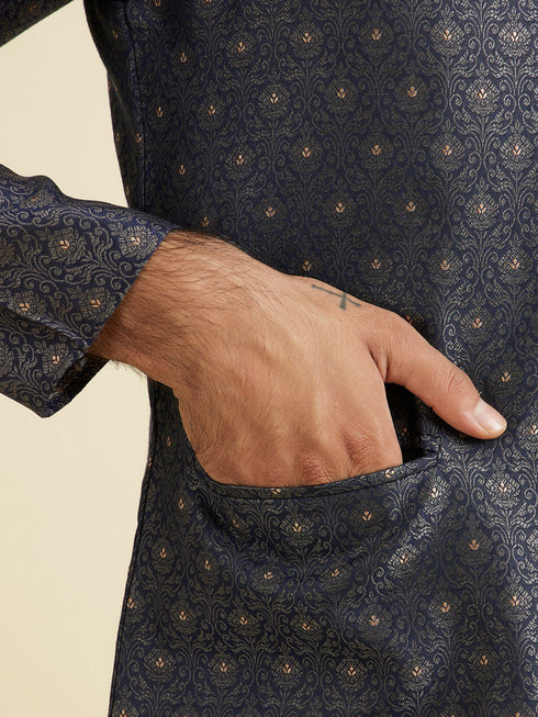 Manyavar Royal Dark Blue Nehru Jacket