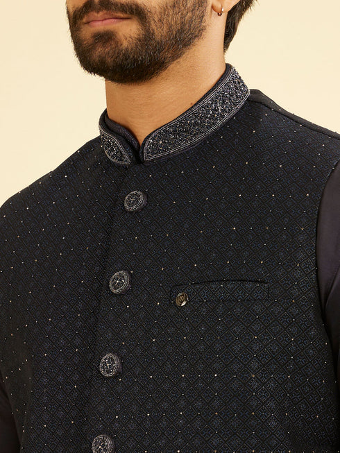 Manyavar Dark Blue Nehru Jacket