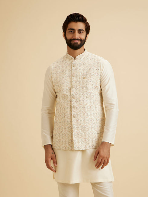 Manyavar Cream Splendor Nehru Jacket