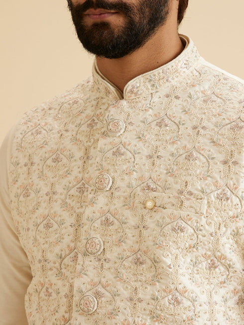 Manyavar Cream Splendor Nehru Jacket
