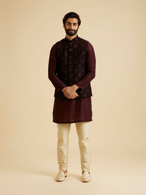 Manyavar Opulent Velvet Blue Nehru Jacket