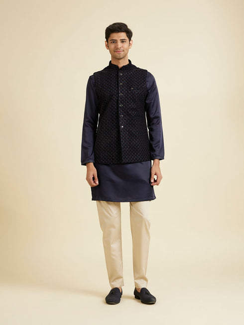 Manyavar Velvety Blue Elegance Nehru Jacket