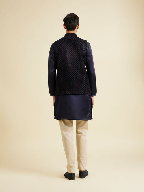Manyavar Velvety Blue Elegance Nehru Jacket