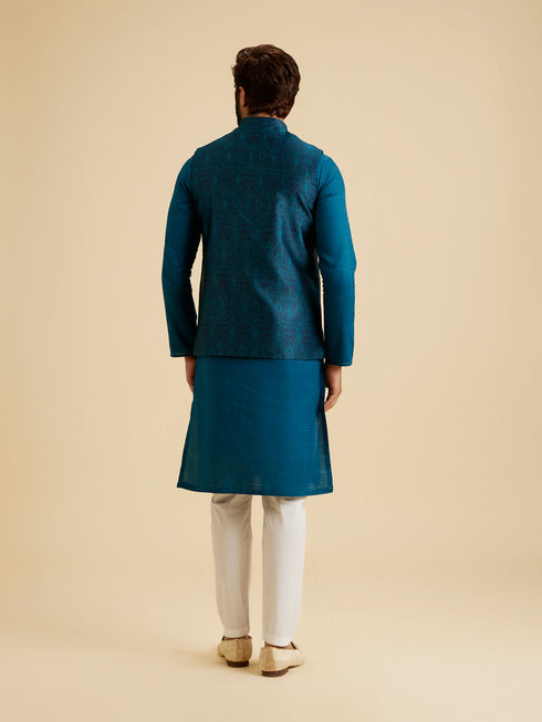 Manyavar Exquisite Teal Blue Nehru Jacket