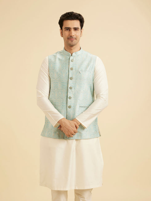 Manyavar Stunning Light Blue Nehru Jacket