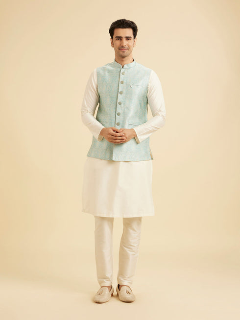 Manyavar Stunning Light Blue Nehru Jacket