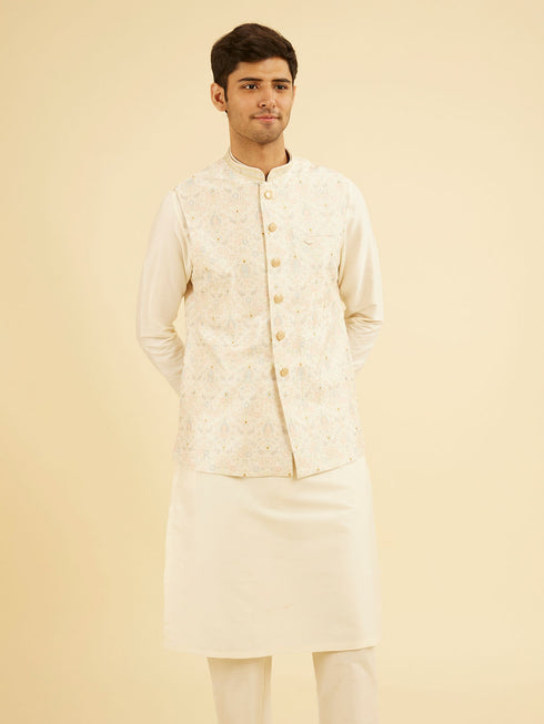 Manyavar Elegant Cream Nehru Jacket