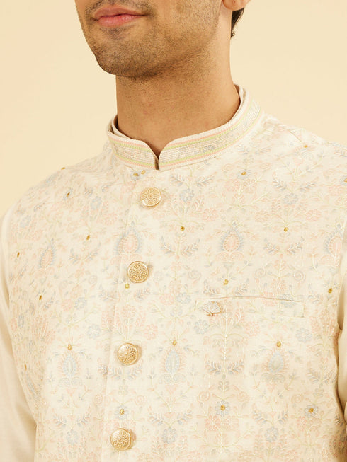 Manyavar Elegant Cream Nehru Jacket