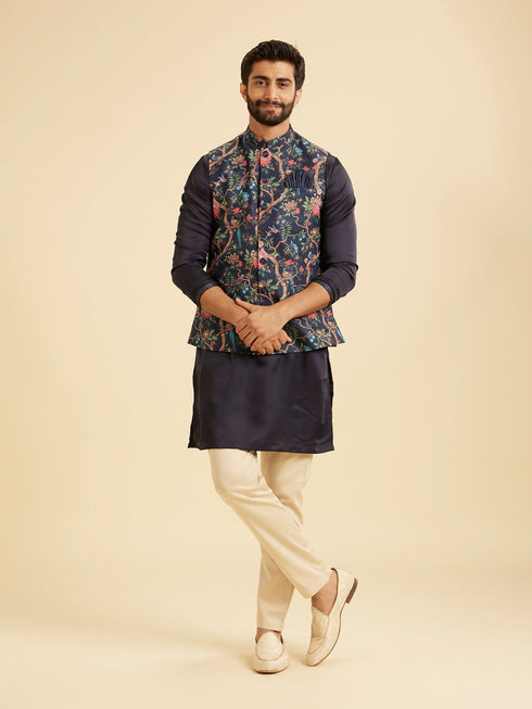 Manyavar Snazzy Dark Blue Cotton Nehru Jacket